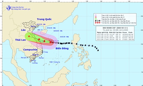 Thông báo của Trung tâm Khí tượng Thủy văn tỉnh Quảng Ngãi về bão số 13